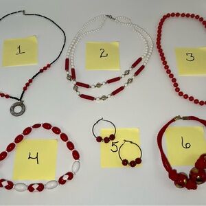 Red and White Beaded Necklace Set